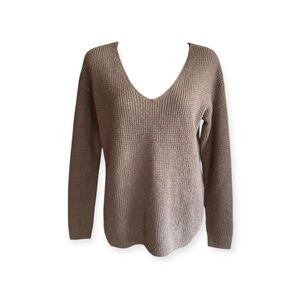 Wilfred free knit sweater top cozy casual brown merino wool medium v neck